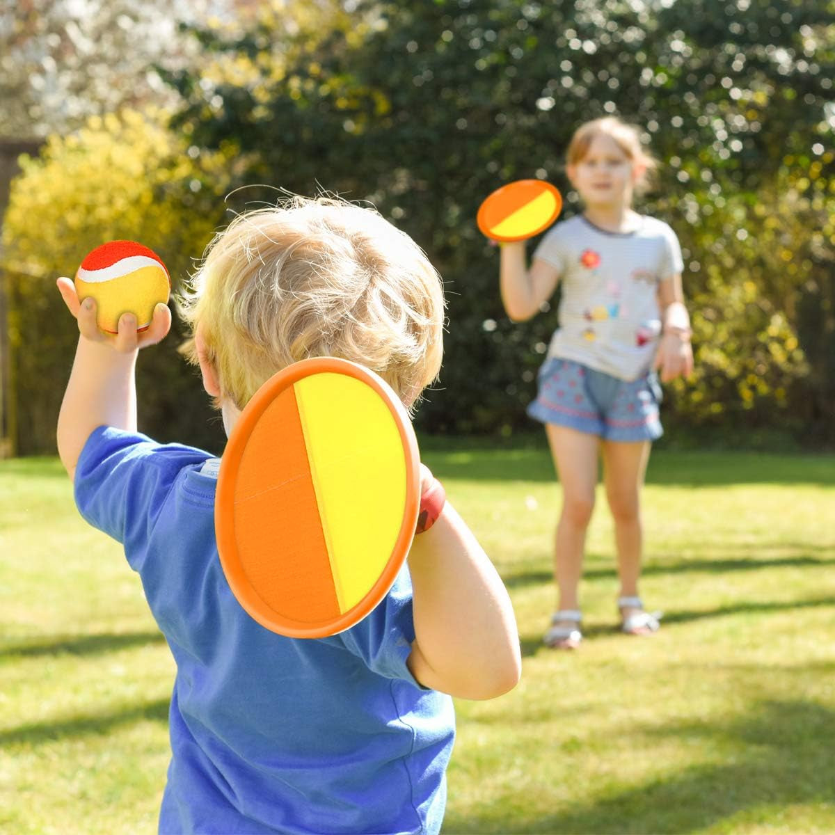 EVERICH Upgraded Toss and Catch Ball Game Set - Indoor and Outdoor Games for Kids 3-12, Beach Sand Pool Water Toy Includes 2 Paddles 2 Sticky Balls, Great Birthday Easter Gifts for Boys Girls