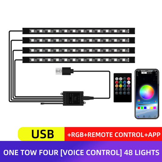 RGB APP LED Motorcycle Car Atmosphere Foot Light APP Control Flexible Waterproof Sound Control 12V Moto Decorative Lamp Strip