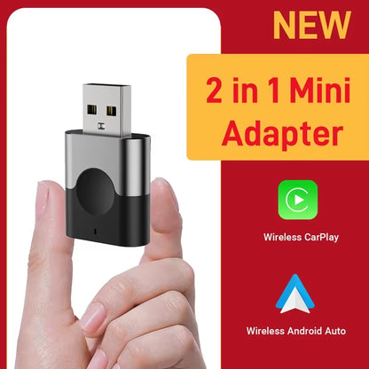 New Wired to Wireless Carplay and Android Auto 2In1 Mini Adapter 5Ghz Wifi5 Suitable for 99% of Original Wired Carplay/Auto Cars