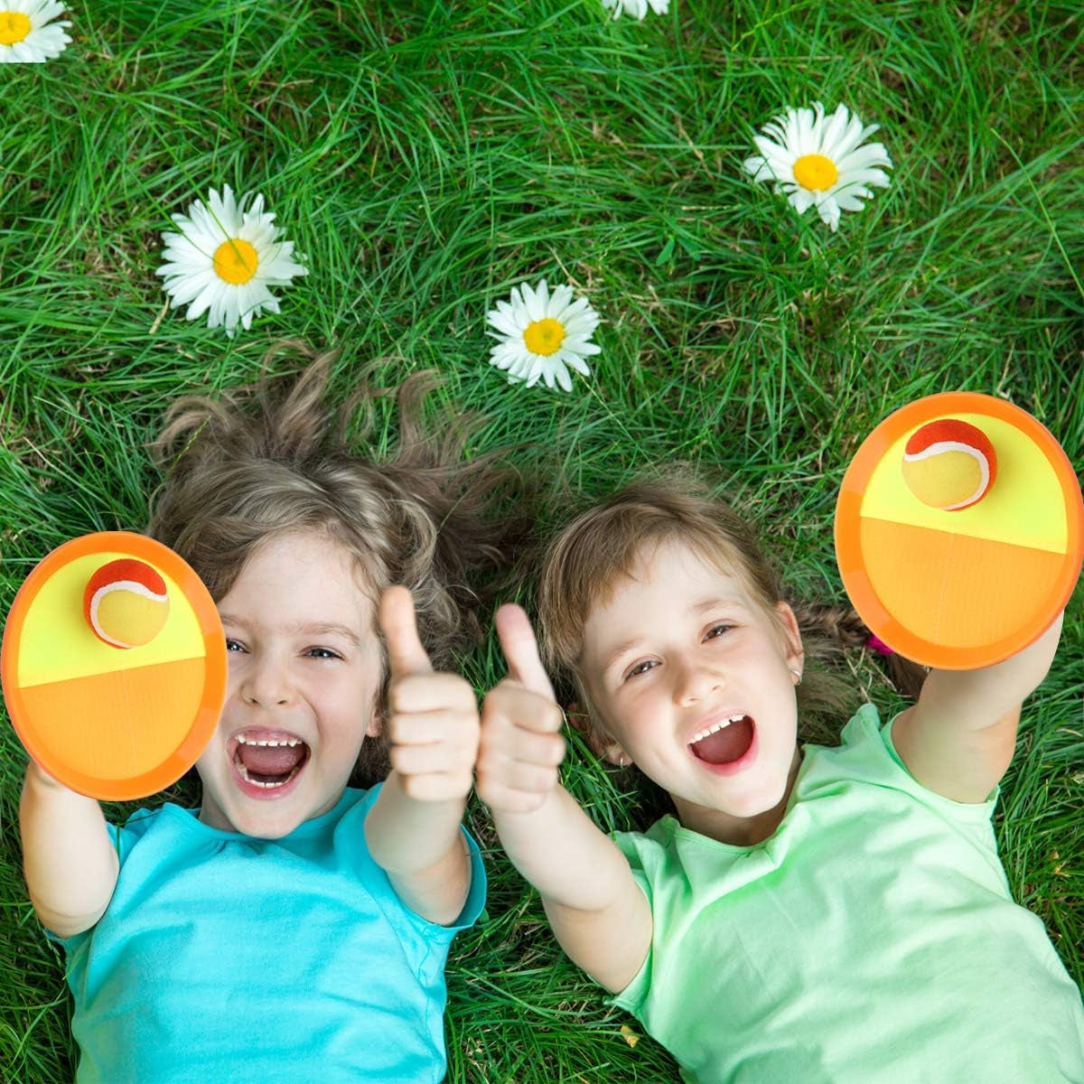 EVERICH Upgraded Toss and Catch Ball Game Set - Indoor and Outdoor Games for Kids 3-12, Beach Sand Pool Water Toy Includes 2 Paddles 2 Sticky Balls, Great Birthday Easter Gifts for Boys Girls