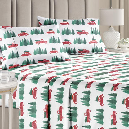CGK Holiday 4-Piece Sheet Set – Soft Microfiber Bedding, Deep Pocket Wrinkle-Free Festive Christmas Sheets, Trees, Candy Canes, Reindeers