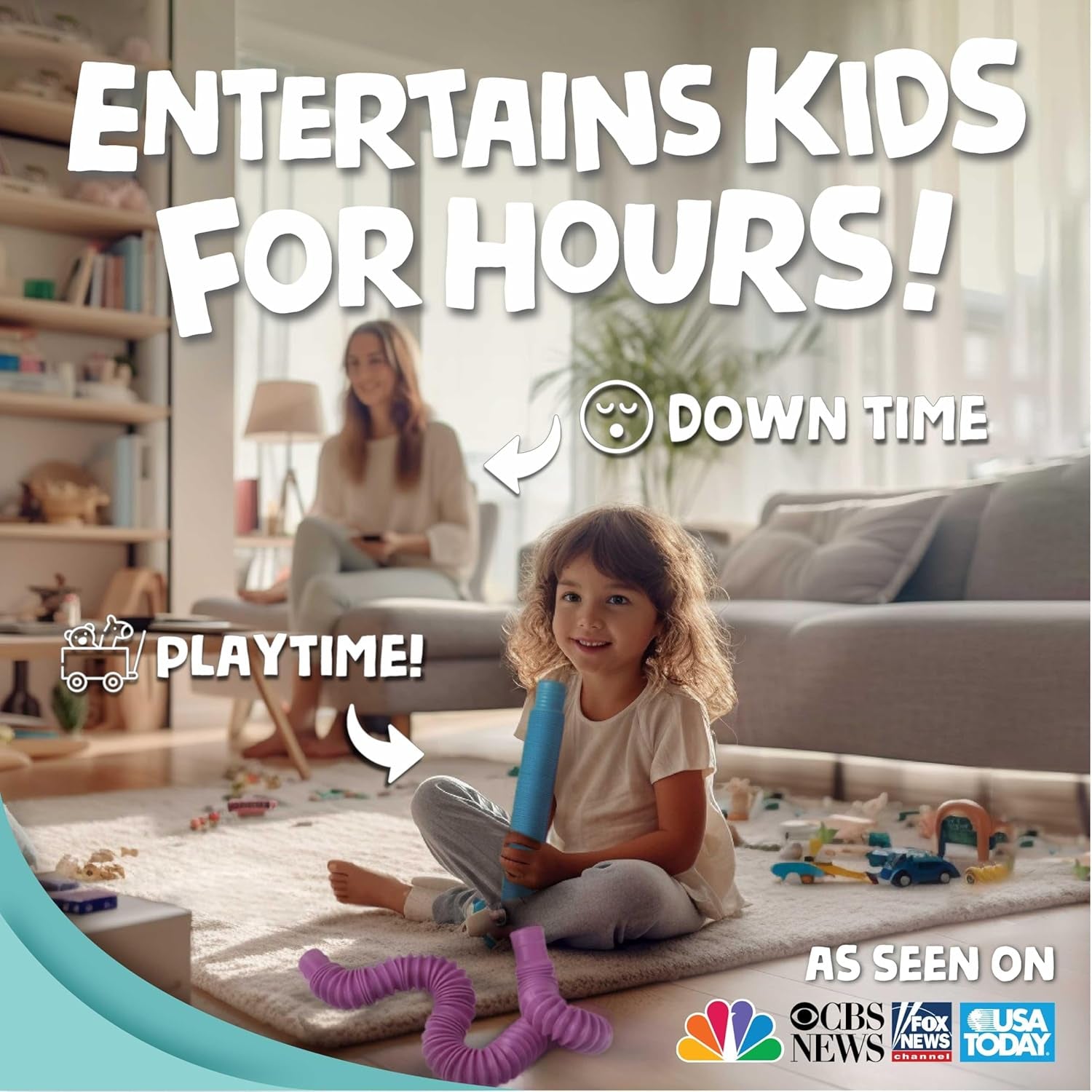 Pop Tubes – Large 8-Pack Fidget Toys – Poppin Pipes Sensory Toys for Toddlers and Kids, Fun Travel Toy for Fine Motor Skill Development