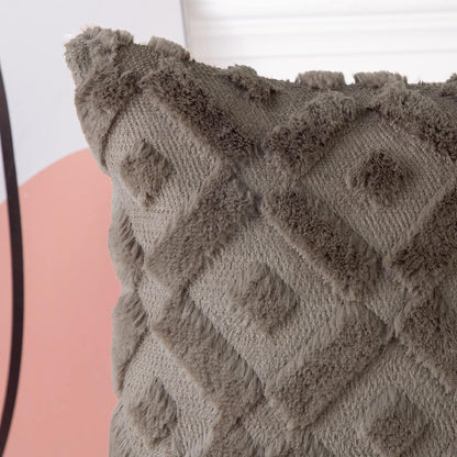 Set of 2 Taupe Plush Short Wool Throw Pillow Covers 18X18 Inch Square Super Soft Cozy Decorative Velvet Cushion Cover for Sofa Bedroom Livingroom Pillow Shell