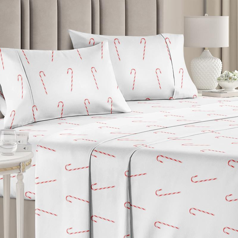 CGK Holiday 4-Piece Sheet Set – Soft Microfiber Bedding, Deep Pocket Wrinkle-Free Festive Christmas Sheets, Trees, Candy Canes, Reindeers