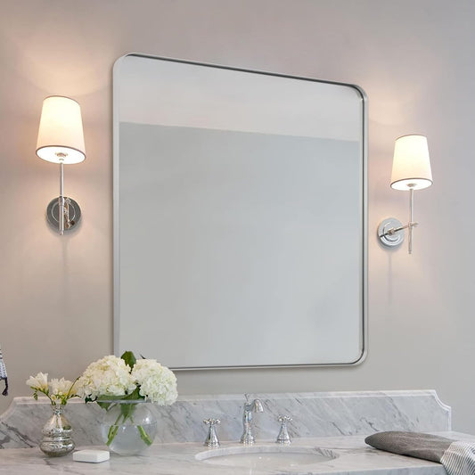 Chrome Bathroom Mirrors for over Sink, 36X40 Inch Polished Silver Mirror for Wall, Rectangular Metal Framed Vanity Mirror -Modern Clean Design with Superior Stainless Steel Frame
