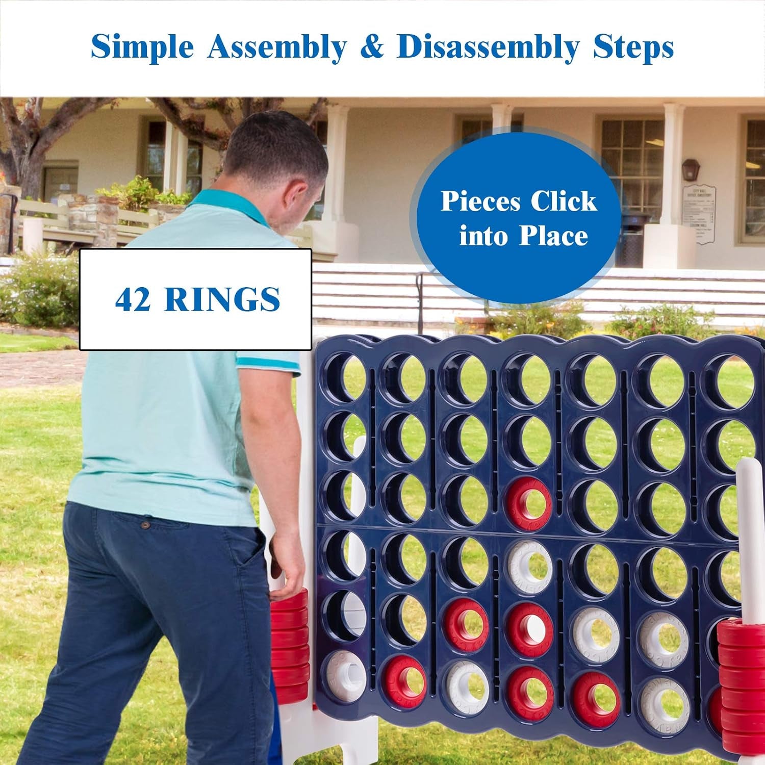 Jumbo 4-To-Score Giant Game Set, 4 in a Row for Kids and Adults, 3.5FT Tall Indoor & Outdoor Game Set with 42 Jumbo Rings & Quick-Release Slider, Perfect for Holiday Party & Family Game