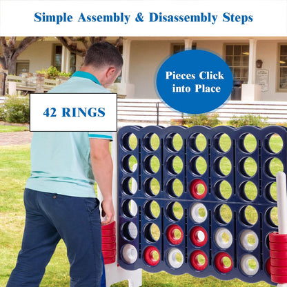Jumbo 4-To-Score Giant Game Set, 4 in a Row for Kids and Adults, 3.5FT Tall Indoor & Outdoor Game Set with 42 Jumbo Rings & Quick-Release Slider, Perfect for Holiday Party & Family Game