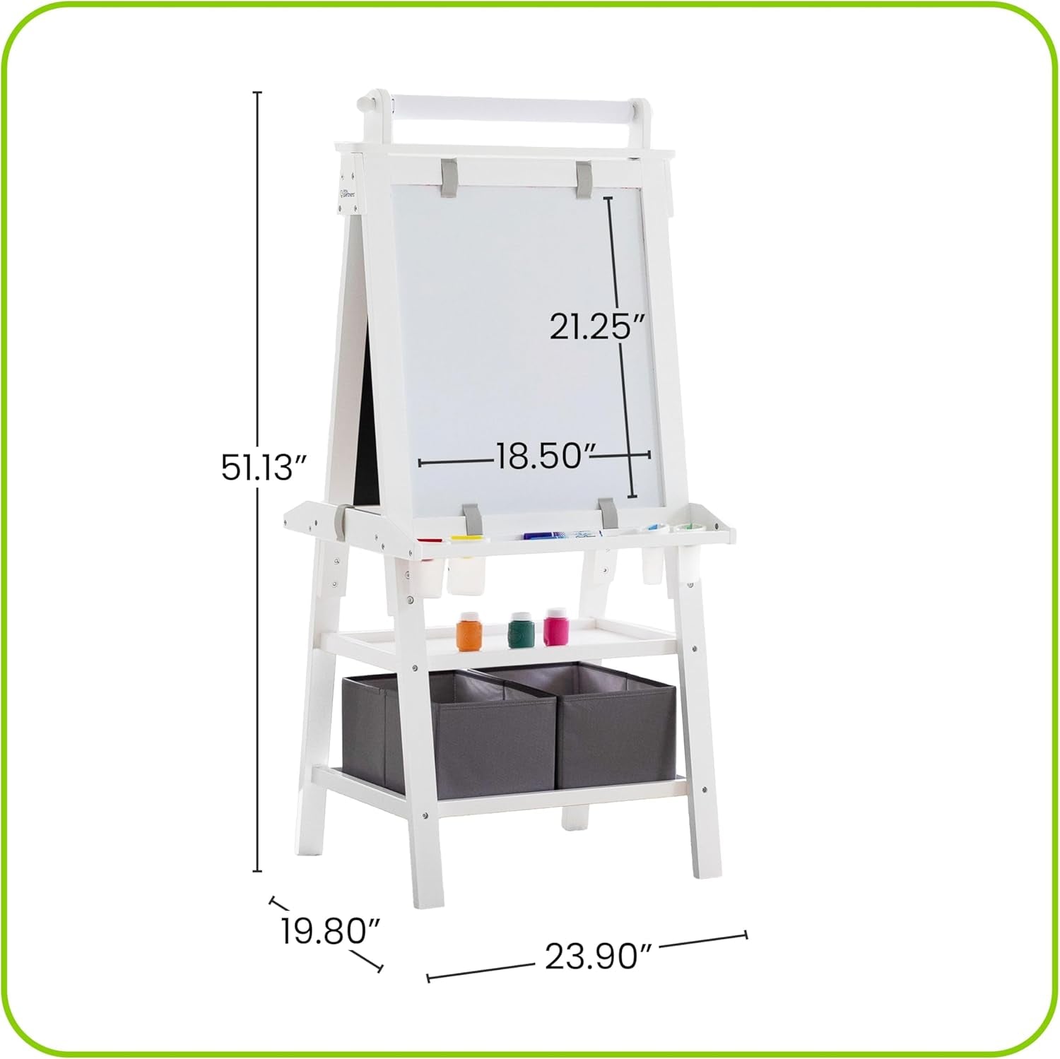 Deluxe Learn 'N Play Toddler Easel for Kids, Two-Sided Art Center with Chalkboard, Magnetic Dry Erase Whiteboard, Paper Feed, Storage Bins, Paint Containers (Soft White)
