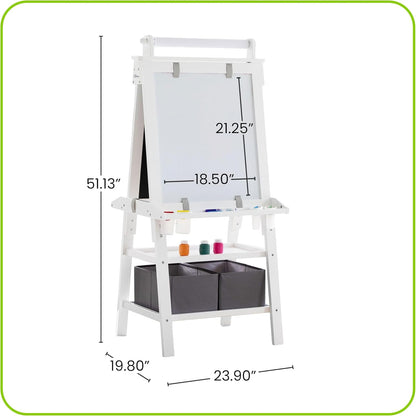 Deluxe Learn 'N Play Toddler Easel for Kids, Two-Sided Art Center with Chalkboard, Magnetic Dry Erase Whiteboard, Paper Feed, Storage Bins, Paint Containers (Soft White)