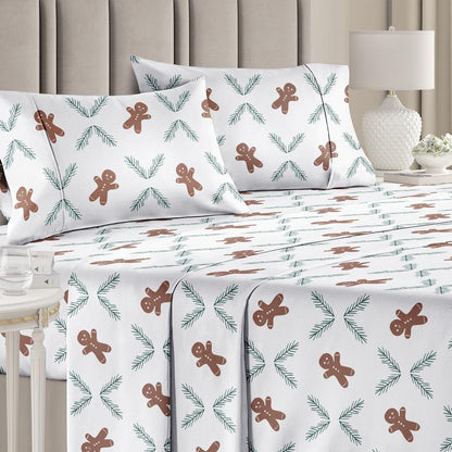 CGK Holiday 4-Piece Sheet Set – Soft Microfiber Bedding, Deep Pocket Wrinkle-Free Festive Christmas Sheets, Trees, Candy Canes, Reindeers
