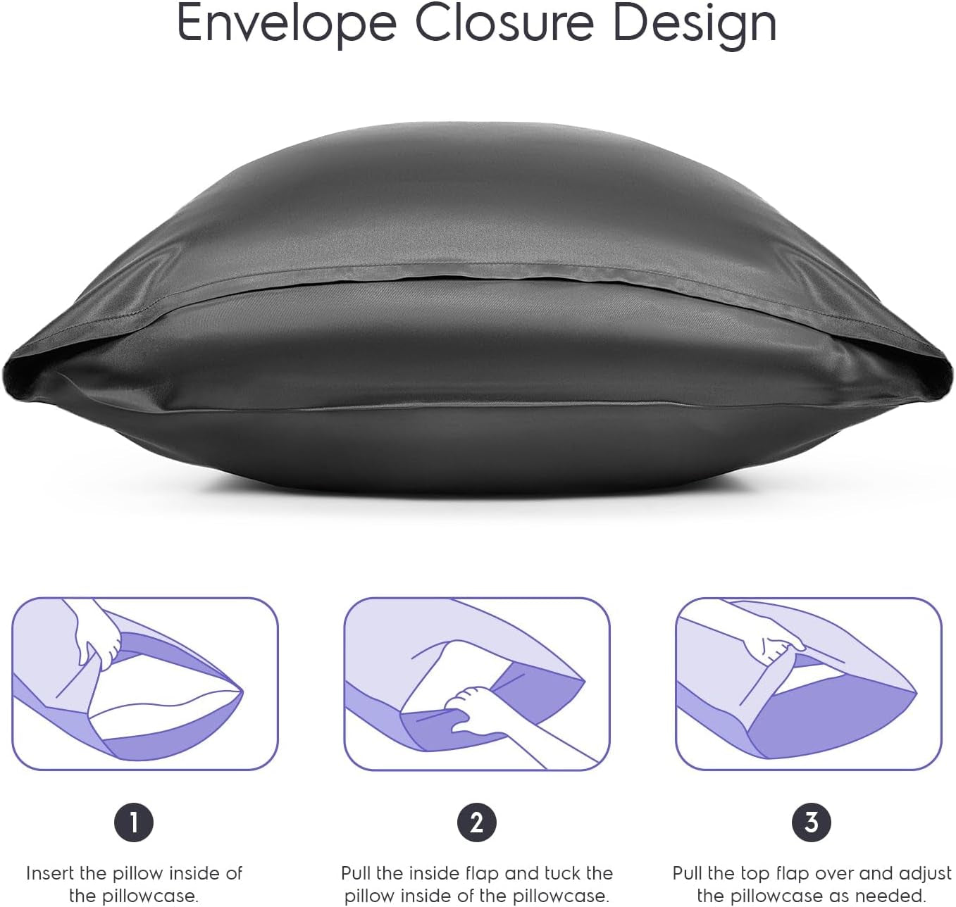 22Mm 100% Pure Mulberry 6A Silk Pillowcase for Hair & Skin with Envelope Closure, No Zipper, Cooling, Natural, Organic, Double Sided Pillow Case (Charcoal, King 20"X36", 22 Momme 1Pc)