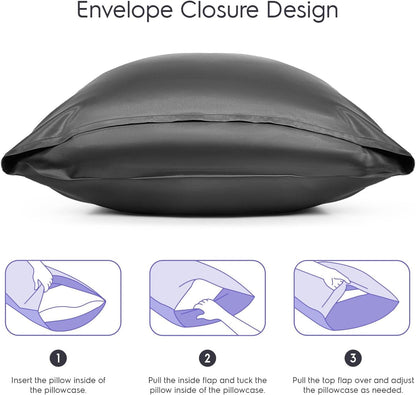 22Mm 100% Pure Mulberry 6A Silk Pillowcase for Hair & Skin with Envelope Closure, No Zipper, Cooling, Natural, Organic, Double Sided Pillow Case (Charcoal, King 20"X36", 22 Momme 1Pc)