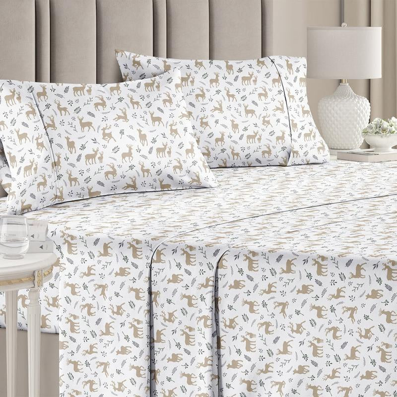 CGK Holiday 4-Piece Sheet Set – Soft Microfiber Bedding, Deep Pocket Wrinkle-Free Festive Christmas Sheets, Trees, Candy Canes, Reindeers