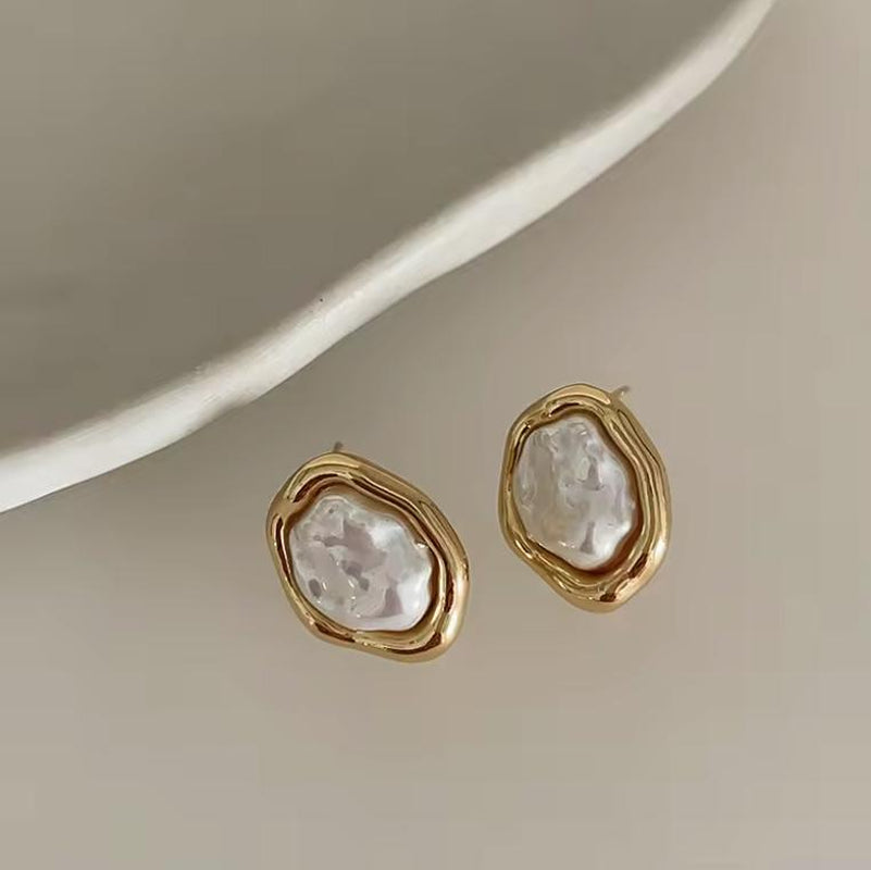 SOQ Fashion Jewelry Earrings,Stud Jewelry Metal Earrings Gold Plated Pearl Stud Earrings Stainlesssteel Jewelry Jewels