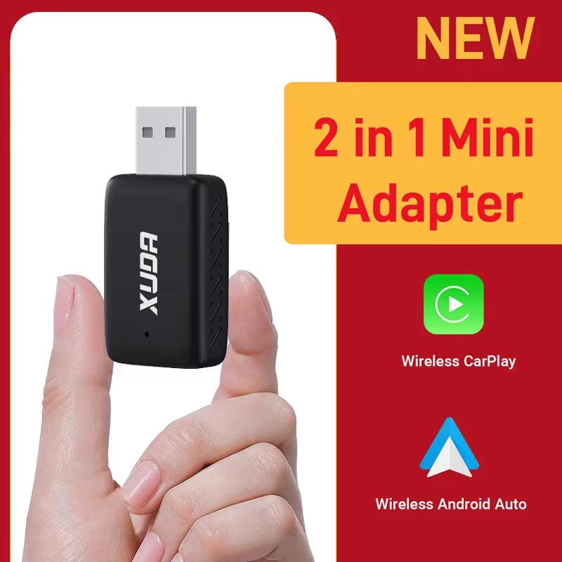 New Wired to Wireless Carplay and Android Auto 2In1 Mini Adapter 5Ghz Wifi5 Suitable for 99% of Original Wired Carplay/Auto Cars