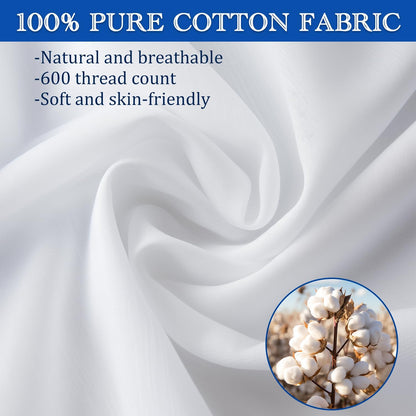 Pillow Cases Queen Size-100% Cotton Pillowcase Covers with Zipper Hidden, Breathable & Ultra Soft/Pillow Covers for Easy Care, 2 Pack/White