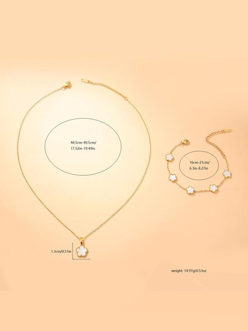 Women'S Elegant Flower Design Jewelry Set, Including Necklace & Bracelet, Luxury Jewelry, Trendy All-Match & Exquisite Jewelry for Birthday Gift for Back to School, 2024 Fall Jewelry