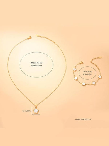 Women'S Elegant Flower Design Jewelry Set, Including Necklace & Bracelet, Luxury Jewelry, Trendy All-Match & Exquisite Jewelry for Birthday Gift for Back to School, 2024 Fall Jewelry