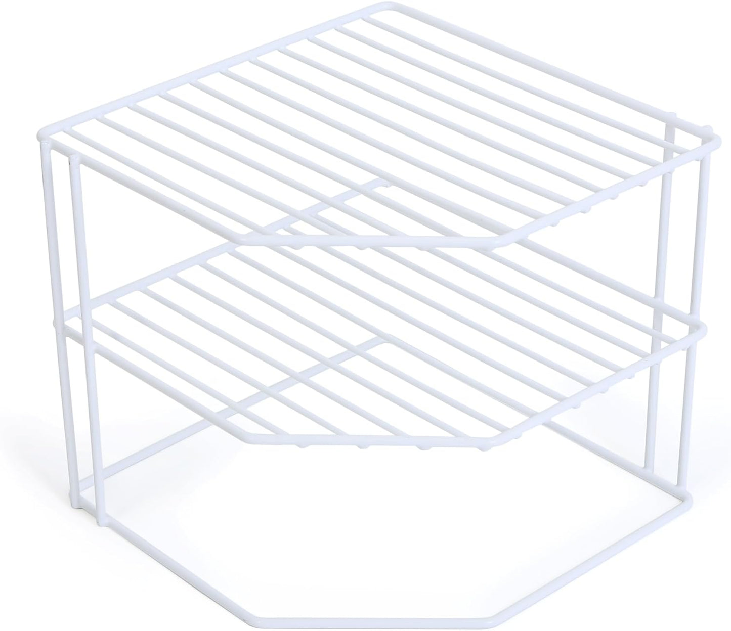 3-Tier Kitchen Corner Shelf Rack - Steel Metal Wire - Rust Resistant - Plates, Dishes, Cabinet & Pantry Organizer - Kitchen Organization (9 X 8 Inch) [White]