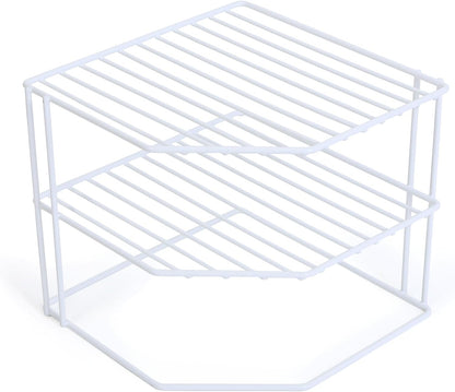 3-Tier Kitchen Corner Shelf Rack - Steel Metal Wire - Rust Resistant - Plates, Dishes, Cabinet & Pantry Organizer - Kitchen Organization (9 X 8 Inch) [White]