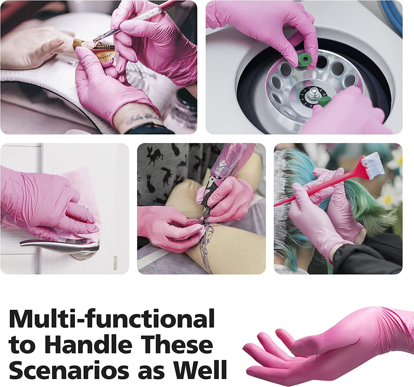 Disposable Gloves for Women, Pink Vinyl Gloves Disposable Latex Free for Cooking, Food Prep, Cleaning, Hair Dye, Tattoo, Medium Duty, Touch Screen, Small, 100 Pack