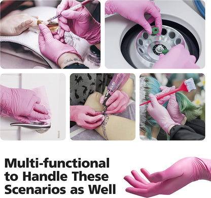 Disposable Gloves for Women, Pink Vinyl Gloves Disposable Latex Free for Cooking, Food Prep, Cleaning, Hair Dye, Tattoo, Medium Duty, Touch Screen, Small, 100 Pack