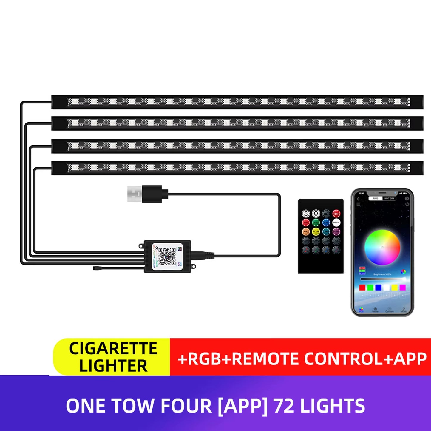 RGB APP LED Motorcycle Car Atmosphere Foot Light APP Control Flexible Waterproof Sound Control 12V Moto Decorative Lamp Strip