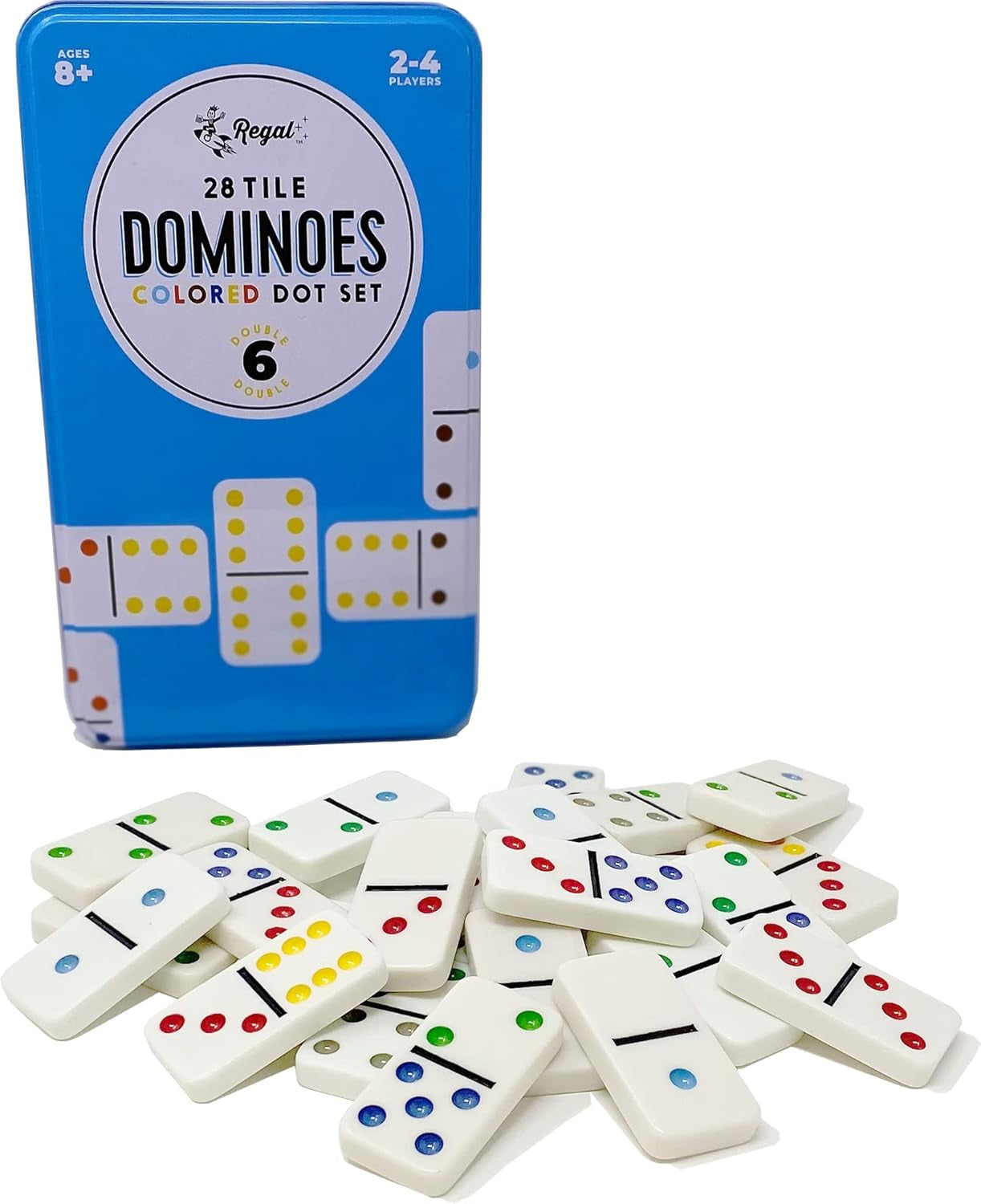 Double 6 Dominoes Set for Adults & Kids - Classic Domino Game with 28 Tiles Colored Dots - 2 or 4 Player Games & Ideal for Family Fun Game Night and Travel (Ages 8+)