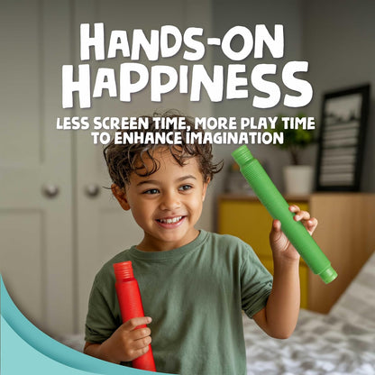 Pop Tubes – Large 8-Pack Fidget Toys – Poppin Pipes Sensory Toys for Toddlers and Kids, Fun Travel Toy for Fine Motor Skill Development
