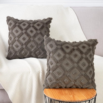Set of 2 Taupe Plush Short Wool Throw Pillow Covers 18X18 Inch Square Super Soft Cozy Decorative Velvet Cushion Cover for Sofa Bedroom Livingroom Pillow Shell