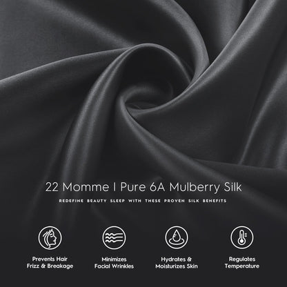 22Mm 100% Pure Mulberry 6A Silk Pillowcase for Hair & Skin with Envelope Closure, No Zipper, Cooling, Natural, Organic, Double Sided Pillow Case (Charcoal, King 20"X36", 22 Momme 1Pc)