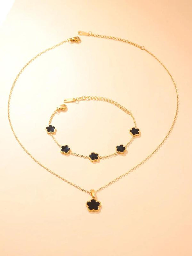 Women'S Elegant Flower Design Jewelry Set, Including Necklace & Bracelet, Luxury Jewelry, Trendy All-Match & Exquisite Jewelry for Birthday Gift for Back to School, 2024 Fall Jewelry