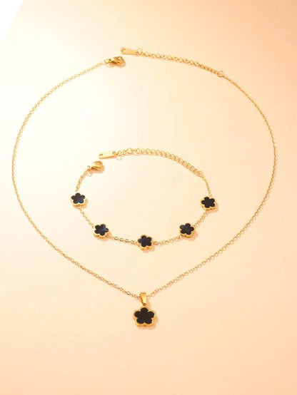 Women'S Elegant Flower Design Jewelry Set, Including Necklace & Bracelet, Luxury Jewelry, Trendy All-Match & Exquisite Jewelry for Birthday Gift for Back to School, 2024 Fall Jewelry