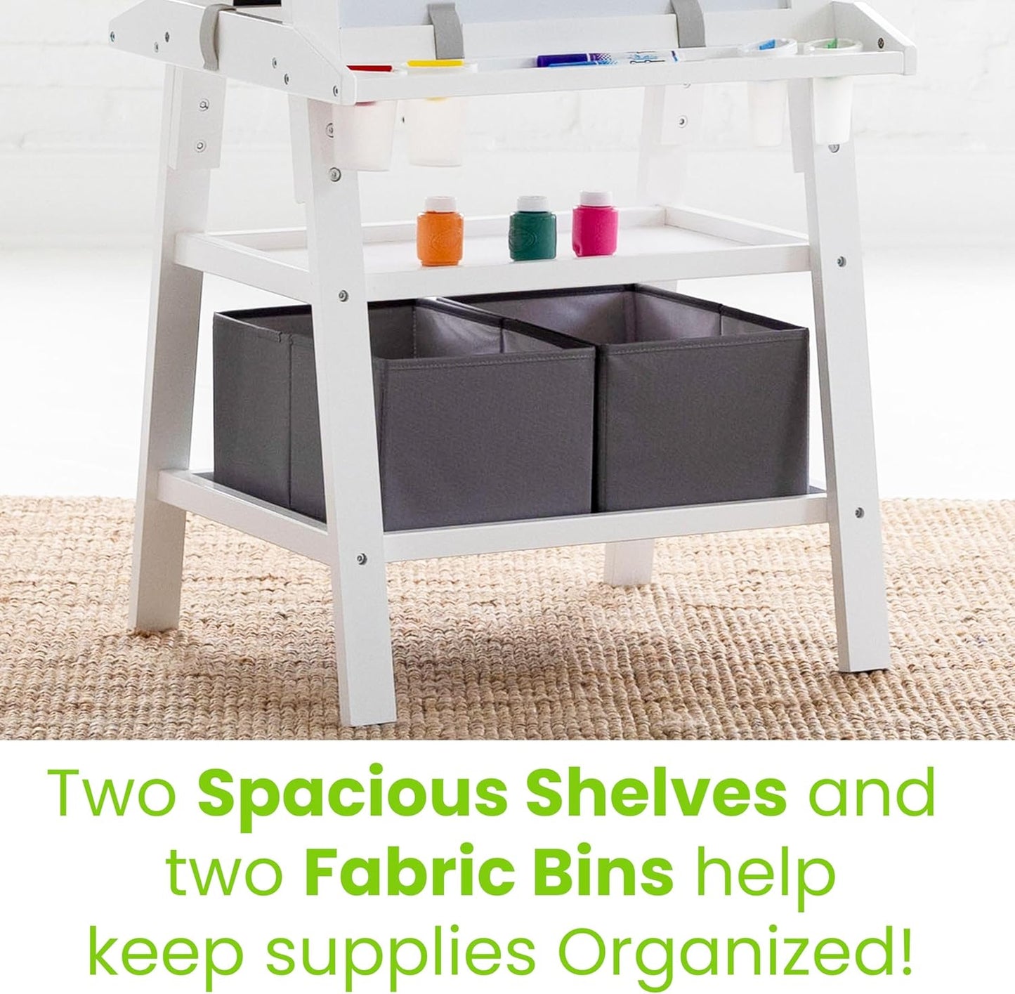 Deluxe Learn 'N Play Toddler Easel for Kids, Two-Sided Art Center with Chalkboard, Magnetic Dry Erase Whiteboard, Paper Feed, Storage Bins, Paint Containers (Soft White)