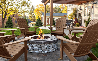 Adirondack Chairs Set of 8: Outdoor Chair HIPS Plastic Adirondack Chairs - Patio Chairs with Wood Texture - Lawn Fire Pit Deck Porch Garden Chairs for Adults (Teak)