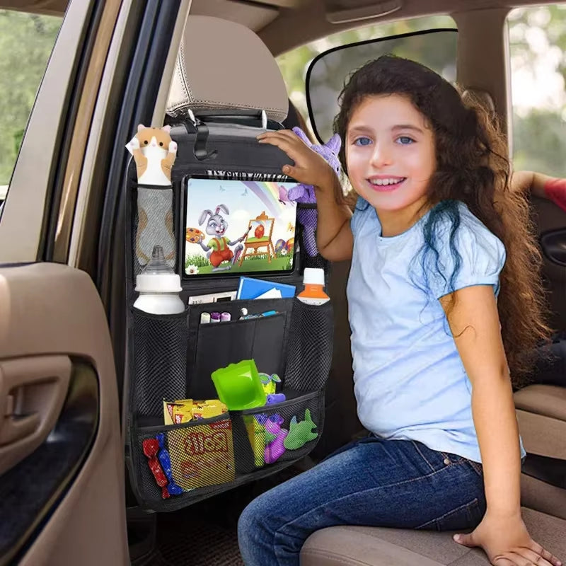 Car Backseat Organizer with Tablet Holder - Multi-Pocket Storage & Seat Protector for Kids/Pets