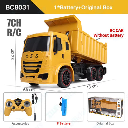 2.4G Remote Control Excavator Dump Truck RC Model Car Toy Professional Alloy Plastic Simulation Construction Vehicle for Kid
