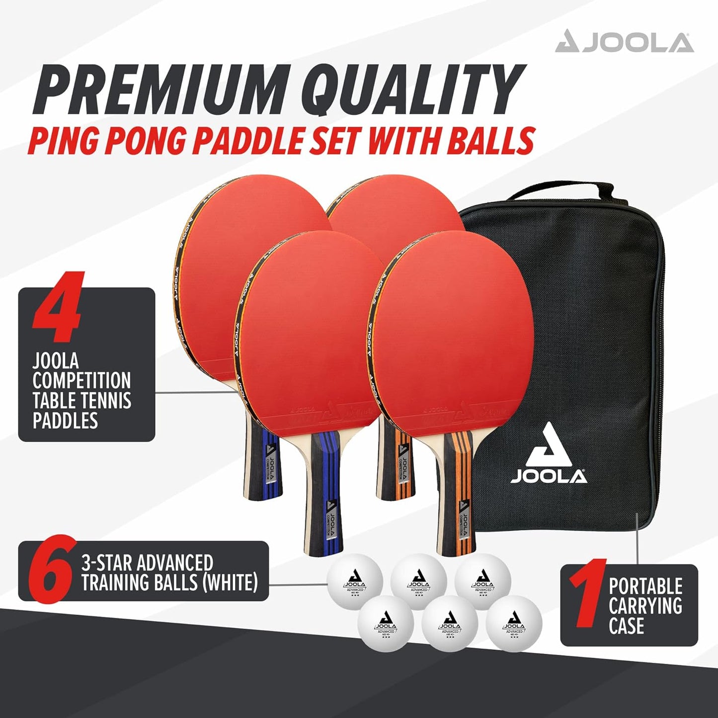 Advanced Premium Ping Pong Paddles Set of 4 - Professional Table Tennis Paddles, 6 Advanced Training 3 Star Ping Pong Balls, and Carrying Case - Tournament Level - Indoor and Outdoor Compatible