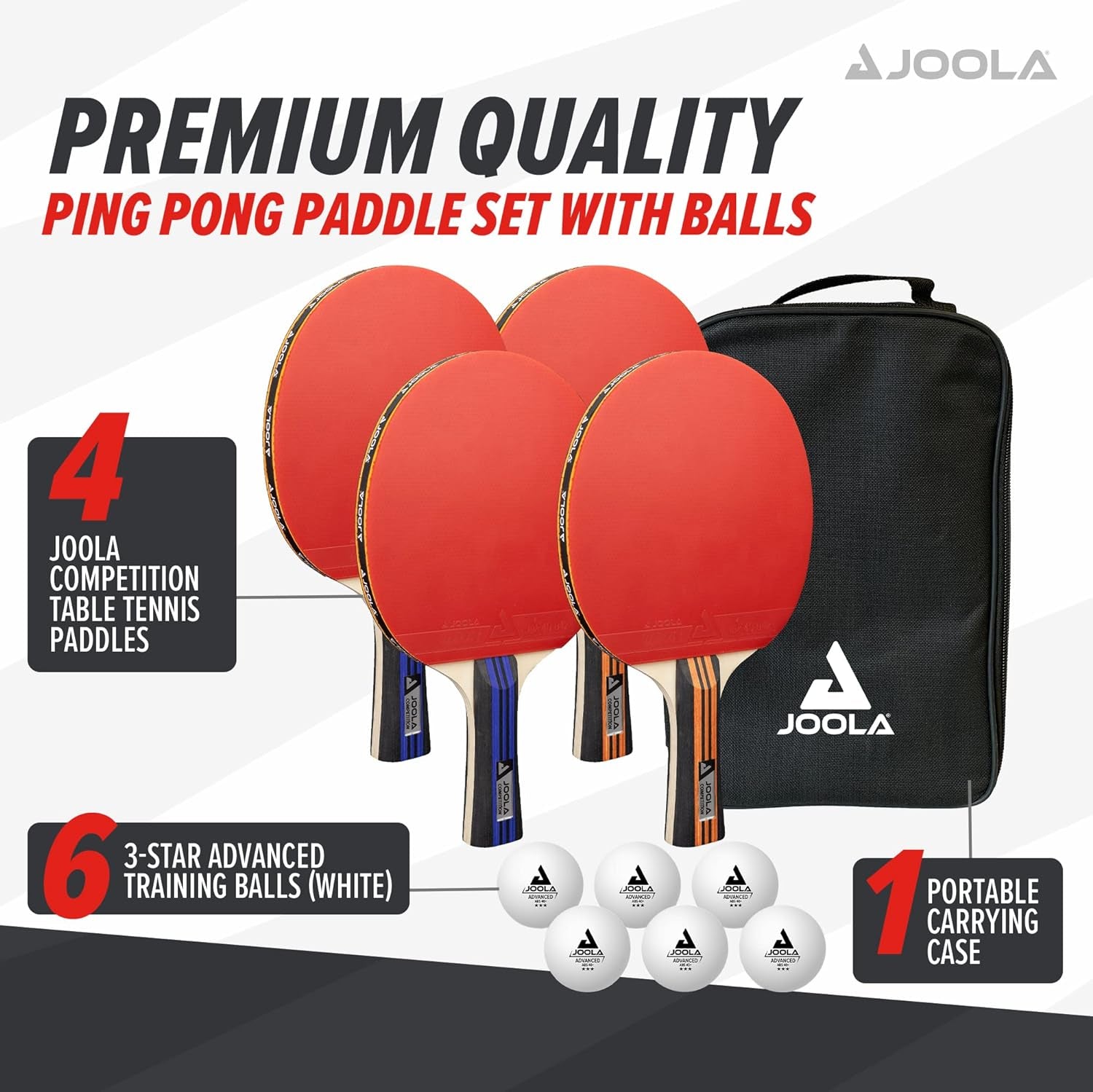 Advanced Premium Ping Pong Paddles Set of 4 - Professional Table Tennis Paddles, 6 Advanced Training 3 Star Ping Pong Balls, and Carrying Case - Tournament Level - Indoor and Outdoor Compatible