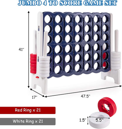 Jumbo 4-To-Score Giant Game Set, 4 in a Row for Kids and Adults, 3.5FT Tall Indoor & Outdoor Game Set with 42 Jumbo Rings & Quick-Release Slider, Perfect for Holiday Party & Family Game