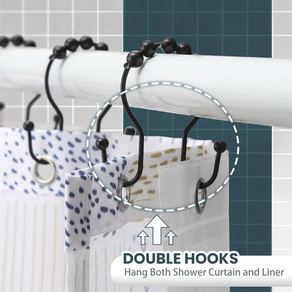 Shower Curtain Hooks,  Shower Curtain Rings, Black Shower Curtain Hooks Rust Proof, Smooth Gliding Metal Shower Curtain Rings Rust Proof, Double Shower Rings for Curtain, 12 Pcs, Black