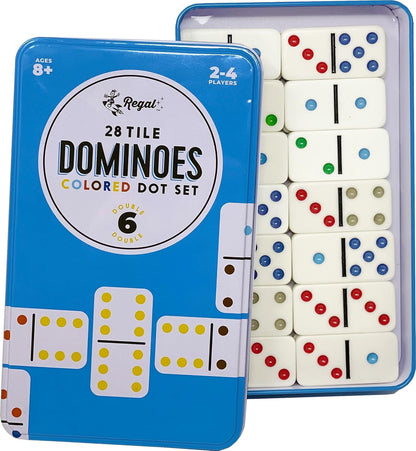 Double 6 Dominoes Set for Adults & Kids - Classic Domino Game with 28 Tiles Colored Dots - 2 or 4 Player Games & Ideal for Family Fun Game Night and Travel (Ages 8+)
