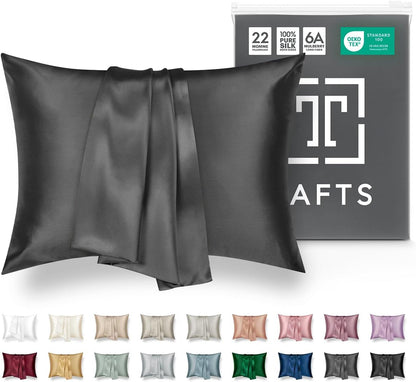 22Mm 100% Pure Mulberry 6A Silk Pillowcase for Hair & Skin with Envelope Closure, No Zipper, Cooling, Natural, Organic, Double Sided Pillow Case (Charcoal, King 20"X36", 22 Momme 1Pc)