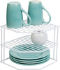 3-Tier Kitchen Corner Shelf Rack - Steel Metal Wire - Rust Resistant - Plates, Dishes, Cabinet & Pantry Organizer - Kitchen Organization (9 X 8 Inch) [White]
