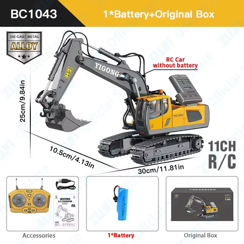 2.4G Remote Control Excavator Dump Truck RC Model Car Toy Professional Alloy Plastic Simulation Construction Vehicle for Kid