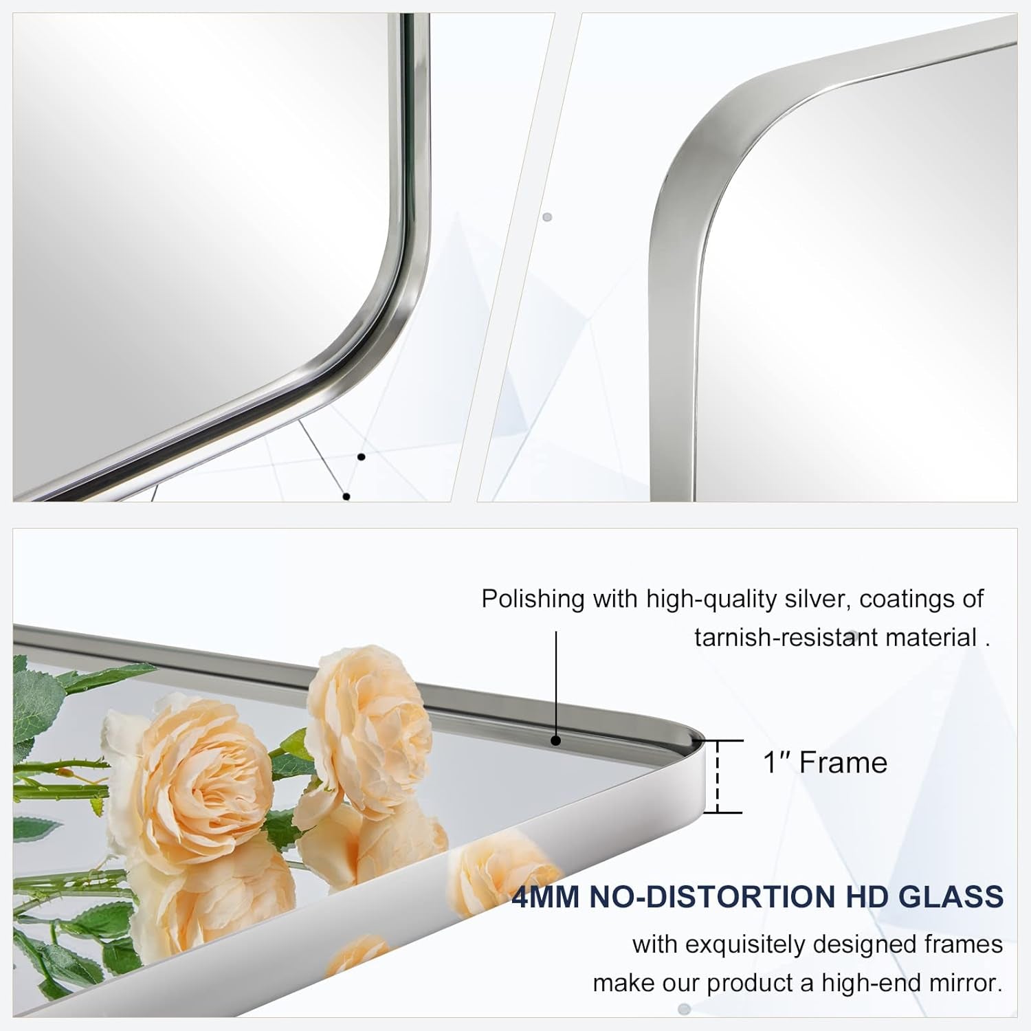 Chrome Bathroom Mirrors for over Sink, 36X40 Inch Polished Silver Mirror for Wall, Rectangular Metal Framed Vanity Mirror -Modern Clean Design with Superior Stainless Steel Frame