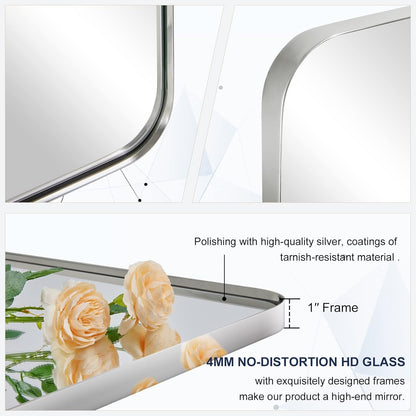 Chrome Bathroom Mirrors for over Sink, 36X40 Inch Polished Silver Mirror for Wall, Rectangular Metal Framed Vanity Mirror -Modern Clean Design with Superior Stainless Steel Frame