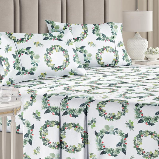 CGK Holiday 4-Piece Sheet Set – Soft Microfiber Bedding, Deep Pocket Wrinkle-Free Festive Christmas Sheets, Trees, Candy Canes, Reindeers