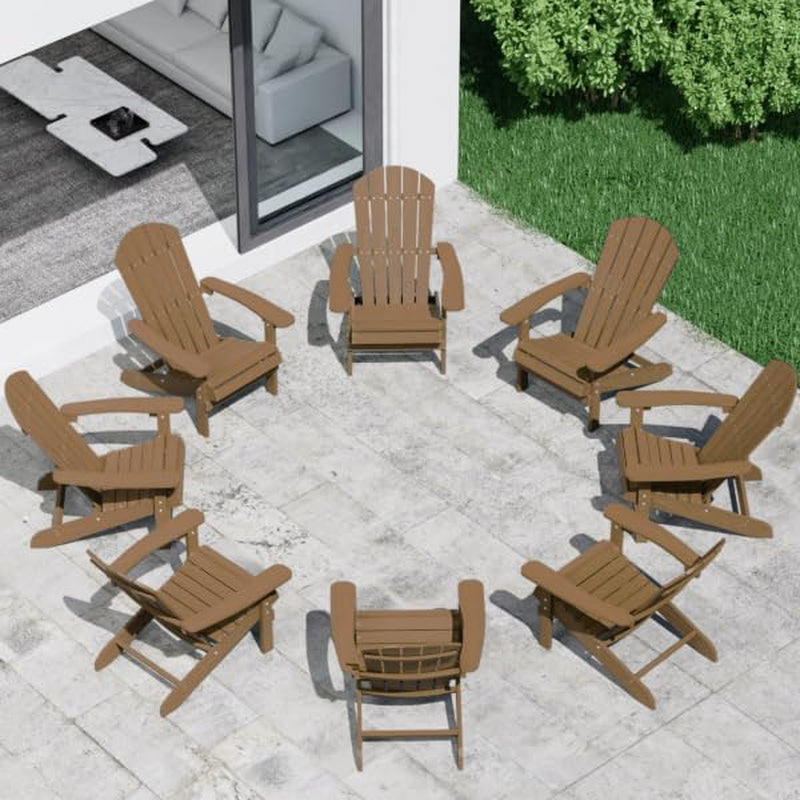 Adirondack Chairs Set of 8: Outdoor Chair HIPS Plastic Adirondack Chairs - Patio Chairs with Wood Texture - Lawn Fire Pit Deck Porch Garden Chairs for Adults (Teak)