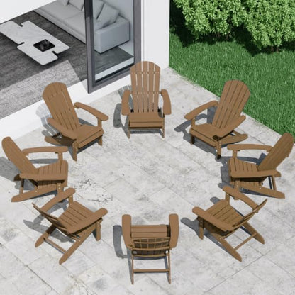 Adirondack Chairs Set of 8: Outdoor Chair HIPS Plastic Adirondack Chairs - Patio Chairs with Wood Texture - Lawn Fire Pit Deck Porch Garden Chairs for Adults (Teak)